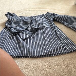 Striped Off-Shoulder Blouse - Blue and White